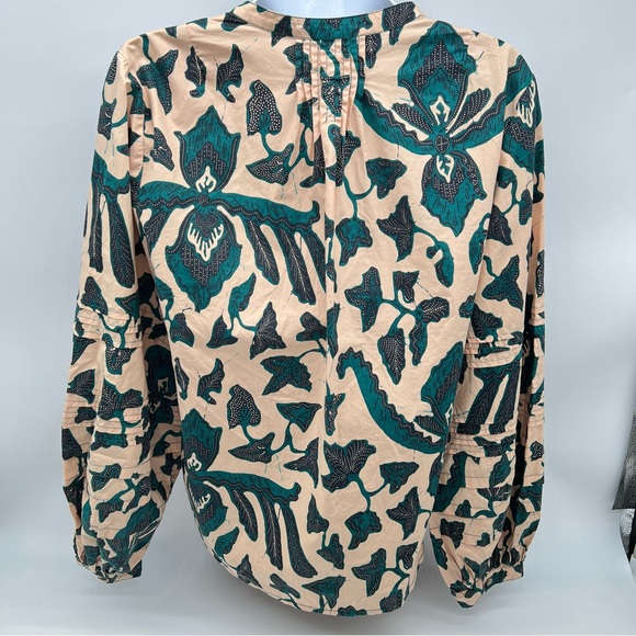 Ulla Johnson Melati Green and Black Print on a Pink Background-Lantern Sleeves-8 - Picture 6 of 16